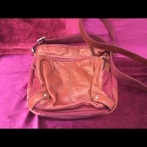 Fossil Distress Pink Leather & canvas Crossbody